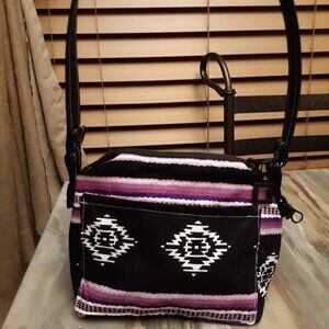 New Vinyl Top handle Shoulder Satchel Bag Purse Purple Black Aztec Southwestern